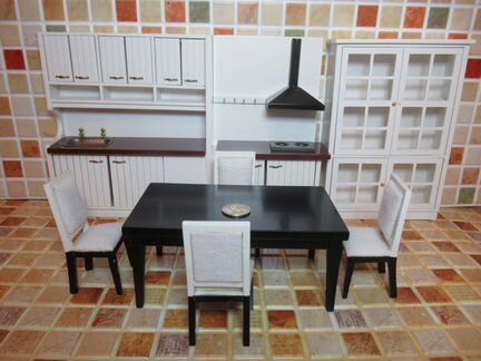 Мебель для кухни кукольного домика 1к12 Стильная