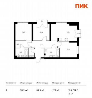 3-к квартира, 78.2 м², 8/32 эт.