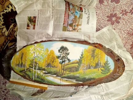 Русский лес картина. на дереве камнем напыление