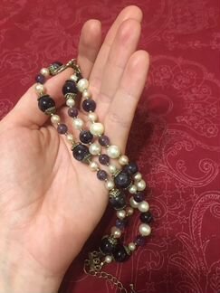 Тройной браслет с жемчугом и аметистом