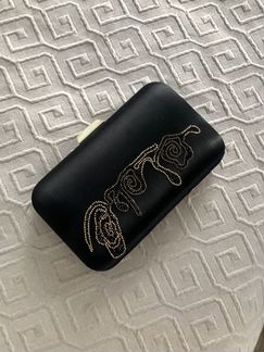 Клатч стразы черный шелк средний