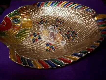 Подарок Золотая рыбка витражная статуэтка для диза