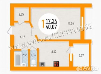 1-к квартира, 40.1 м², 12/12 эт.