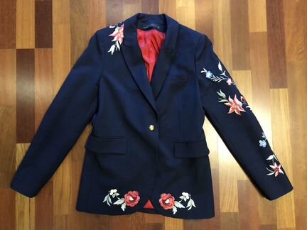 Пиджак синий zara M 44-46 с вышивкой