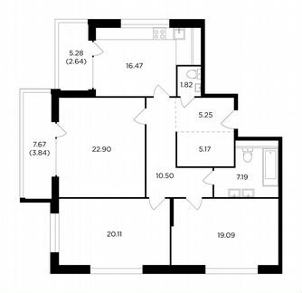 3-к квартира, 115 м², 3/16 эт.