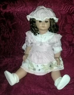 Старенькая кукла 57см папье-маше фарфор мягкая игр