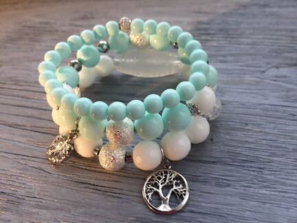 Сет браслетов из натуральных камней с бусиной дзи