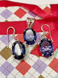 Браслет, серьги и кулон с мистиками- топазами, 925