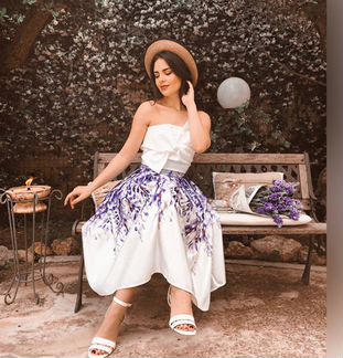 Пышная миди юбка с принтом лаванды